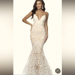 Wedding dress with nude sparkle underlay